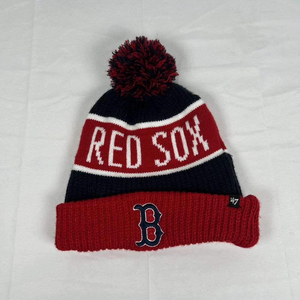 MLB 47 Brand Boston Red Sox Beanie Winter Knit Cap Hat Pom Pom Style Blue